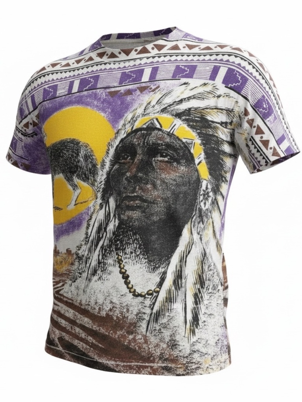 Vintage 90s Wolf All Over Print Graphic Tee Southwestern Western Size L